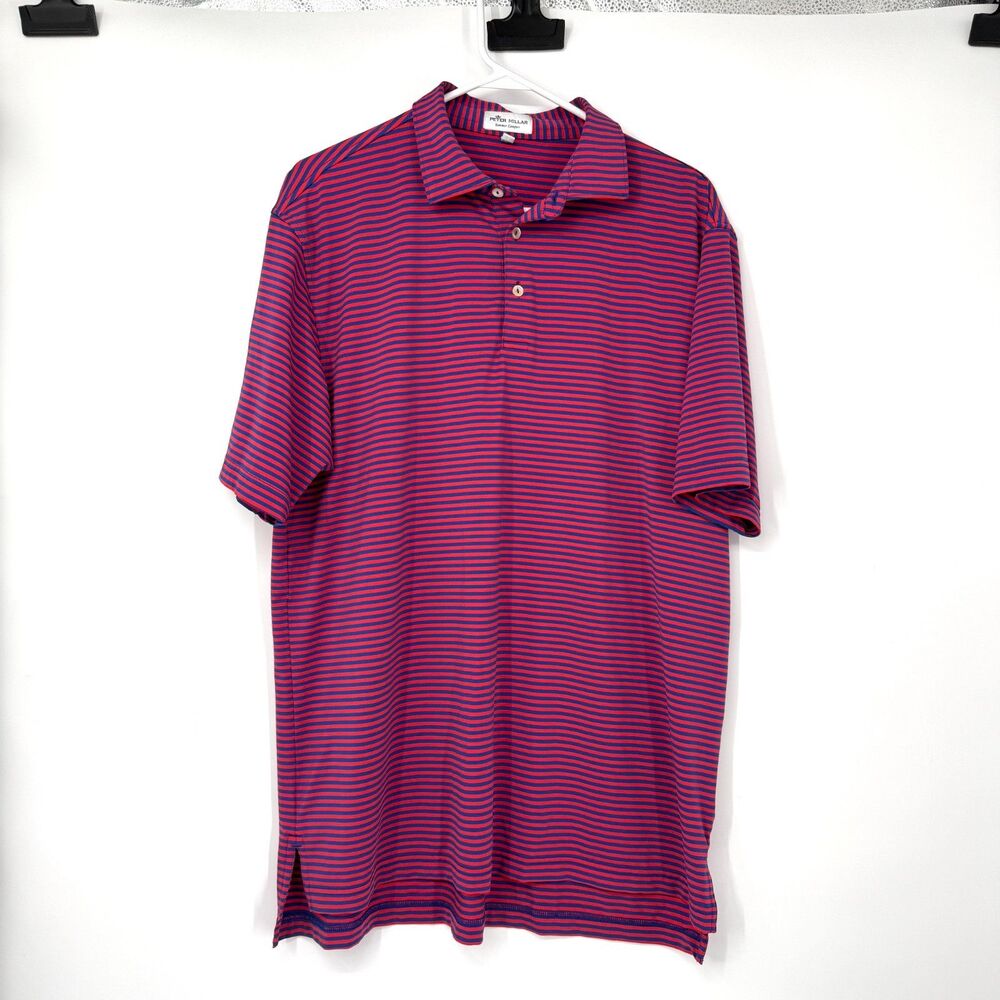Peter Millar Polo Blue Red Striped Summer Comfort Performance Golf Outdoor Men L